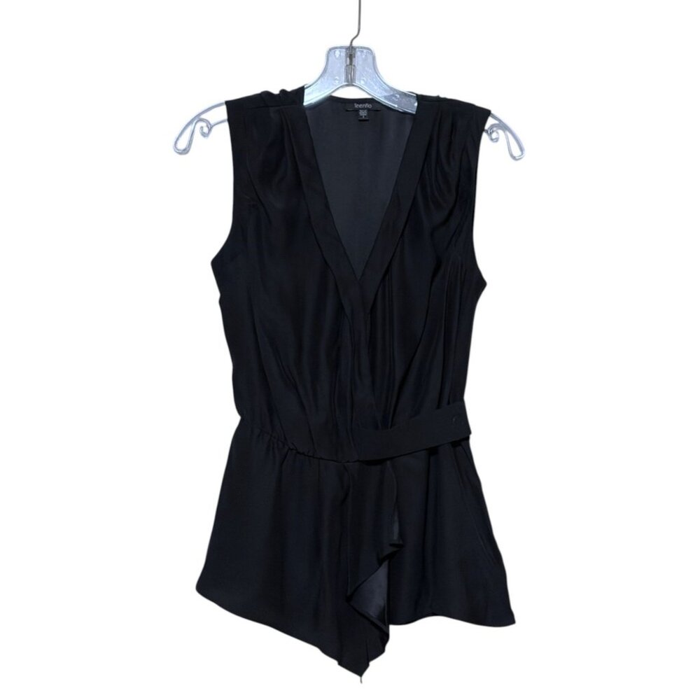 Y2K Teenflo Silk Top S Wrap Peplum Belted Goth Minimalist Neutral 100% Silk